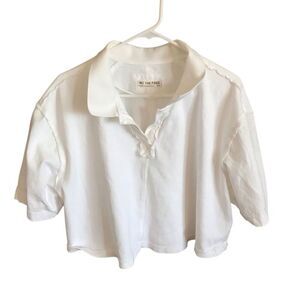 We the Free People SZ Med White short sleeve crop top exposed hem Denmark polo